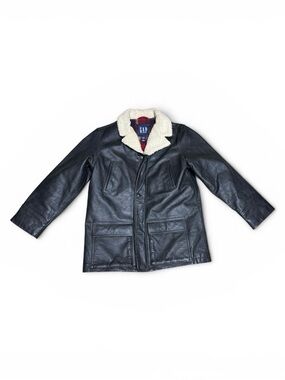 Vintage Y2K Unisex GAP Dark Brown Cowhide Leather Sherpa Collar Jacket Med Large